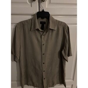 Claiborne Mens Silk Palm Leaf Short‎ Sleeve Button Down Shirt Size M
